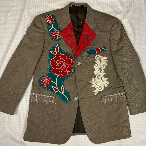 Jackets & Blazers - Upcycled Embellished Ankara/Sequin Lace/Rhinestone Blazer Wool M